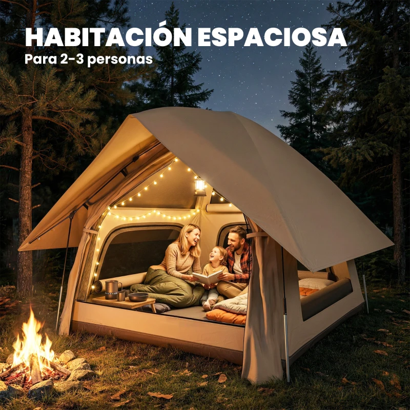 Outsunny Tienda de Campaña Pop-up para 2-3 Personas Plegable Impermeable 3000 mm con Bolsa de Transporte 235x235x184 cm Caqui