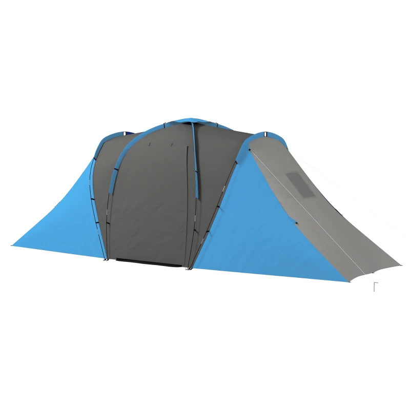 Outsunny Tunnelzelt, 2000mm Wasserabweisend Campingzelt für 4-6 Personen, mit 2 Schlafzimmern Wohnbereich Tragetasche Grau+Blau