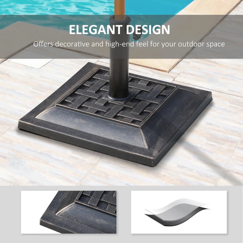Outsunny 9kg Square Garden Parasol Base Holder - Resin Outdoor Market Umbrella Stand with Adjustable Coupler, Bronze