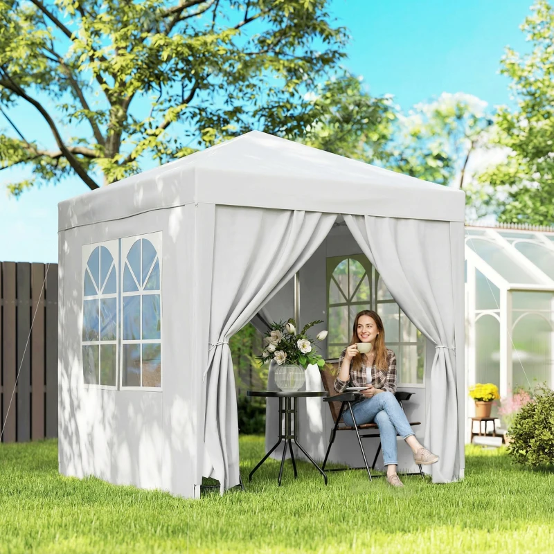 Outsunny Tonnelle de jardin extérieure tonnelle pliante pop-up réglable en hauteur protection UV 2 x 2 m blanc