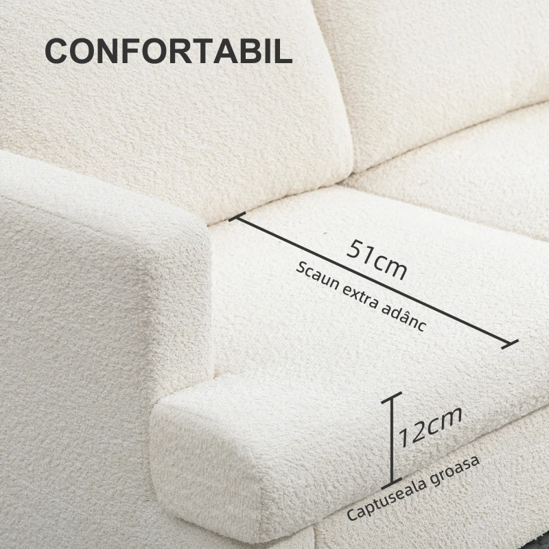 HOMCOM Canapea Modernă cu 2 Locuri din Catifea Chenille cu Perne Detașabile și Lavabile, 138x70x80 cm, Crem(m-7)