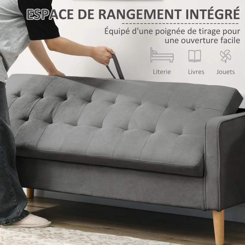 HOMCOM Canapé 3 places en flanelle de neige, canapé moderne avec rangement caché, dossier capitonné, 166,5 x 62 x 82 cm, gris