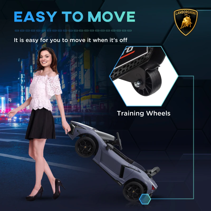 AIYAPLAY Lamborghini Revuelto Licensed Kids Electric Car with Butterfly Doors, 12V Ride on Car with Training Wheels, Suspension, Remote Control, LED Lights Music Horn, for 3-5 Years Grey