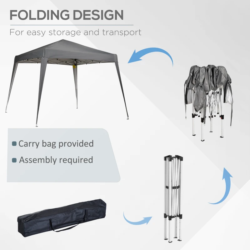 Outsunny Garden Canopy 3x3m Pop-up Folding Tent Steel Waterproof Polyester UV-Resistant with Carry Bag Gray