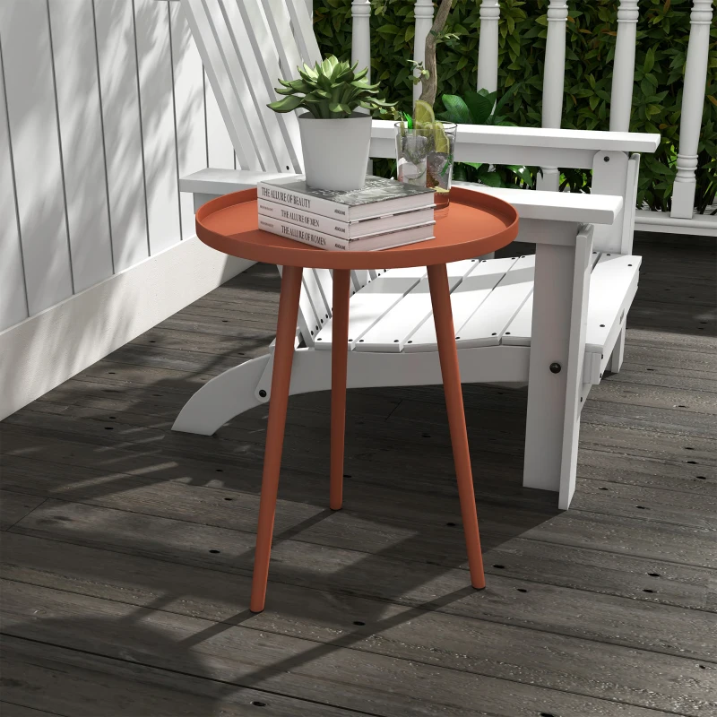 Outsunny Table basse de jardin ronde, table d'appoint extérieur avec bord rond en acier, dim. Ø40 x 50H cm rouge