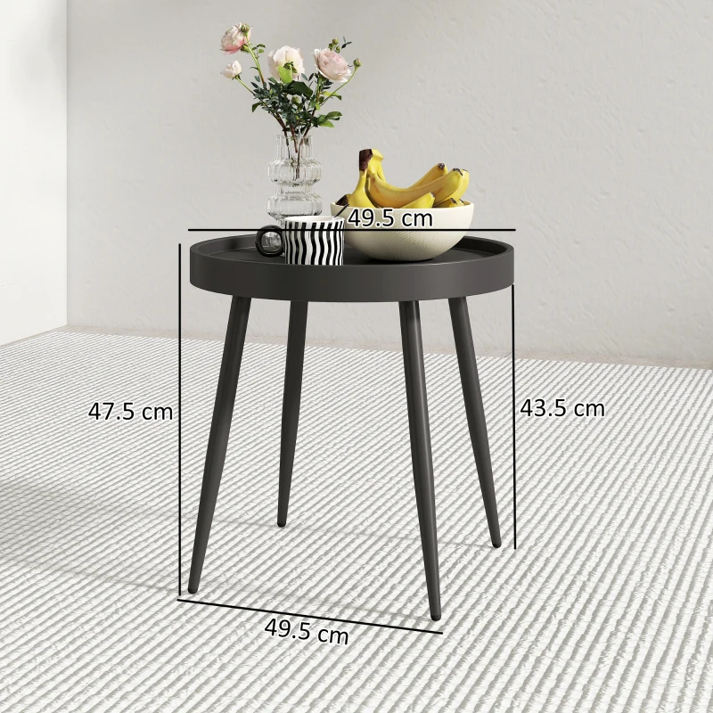 Outsunny 49.5 cm Round Garden Table, Small Outdoor Coffee Side Table with Plastic Tray-Style Top, Metal Legs, Black