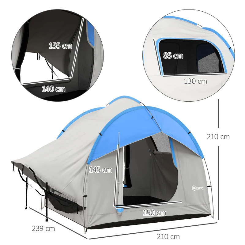 Outsunny SUV Car Tent for Camping, Waterproof PU2000mm, 5 Man Tailgate Tent, 2.4 x 2.1 m, Grey and Blue