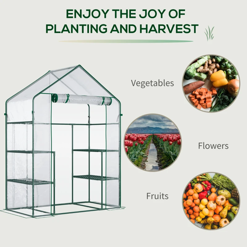 Outsunny Garden greenhouse 4 shelves steel PVC high-density 140 g/m² UV-resistant 142 x 73 x 195 cm transparent green