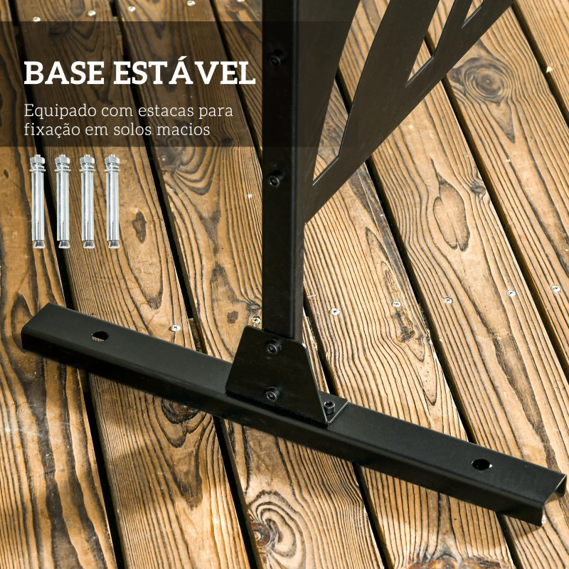 Outsunny Biombo de 3 Painéis 122x198 cm Biombo Separador de Ambientes com Suporte Design de Folhas Preto