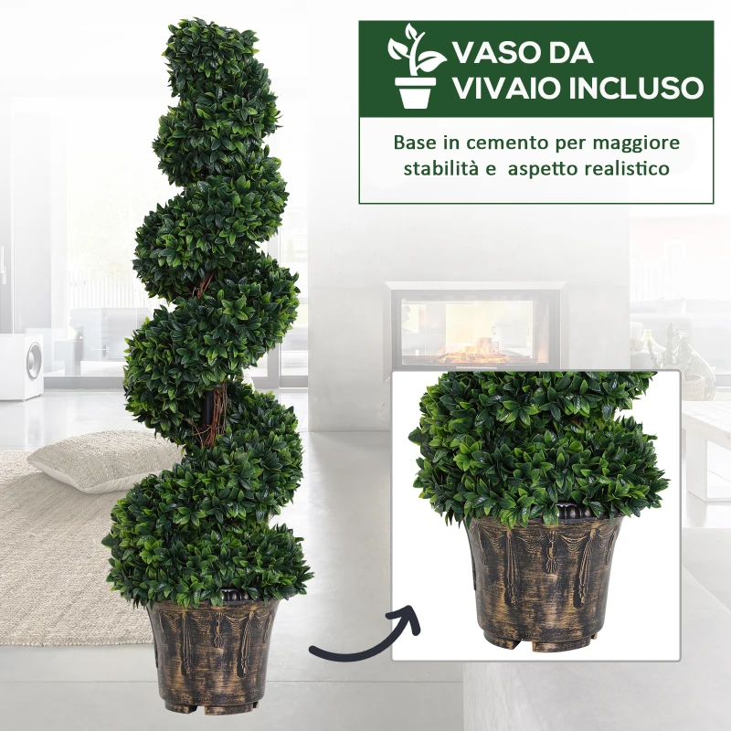 Outsunny Set 2 Piante Artificiali di Bosso a Spirale per Interni ed Esterni con Vaso, Ø32x120 cm, Verde
