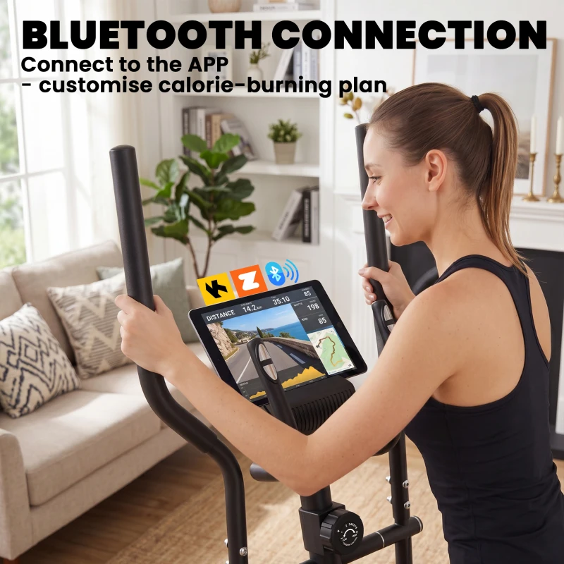 SPORTNOW Crosstrainer für Zuhause Ellipsentrainer mit Bluetooth App-Kompatibilität 8 Widerstandsstufe Schwungrad LCD-Monitor Grau