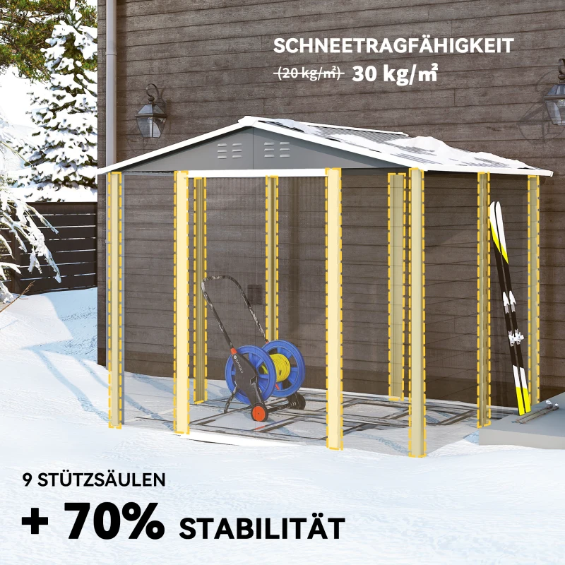 Outsunny Geräteschuppen aus Metall, wetterfest & rostfrei, abschließbar,  2,40 x 2,06 x 1,98 m, Hellgrau