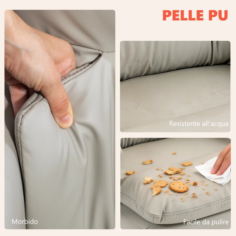 HOMCOM Sedia da Ufficio Massaggiante e Riscaldata, Reclinabile 135° con Poggiapiedi in Pelle PU, Grigio Chiaro