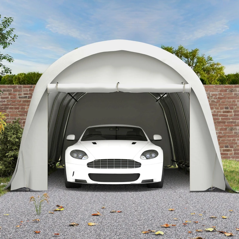 Carport Outsunny 3,6 x 7,2 m Rezistent, Garaj Portabil cu Protecție Solară UPF50+, Cadru Galvanizat, Ușă Mare Rulantă pentru Mașini, Camioane, Bărci, Motociclete, Biciclete, Alb Crem