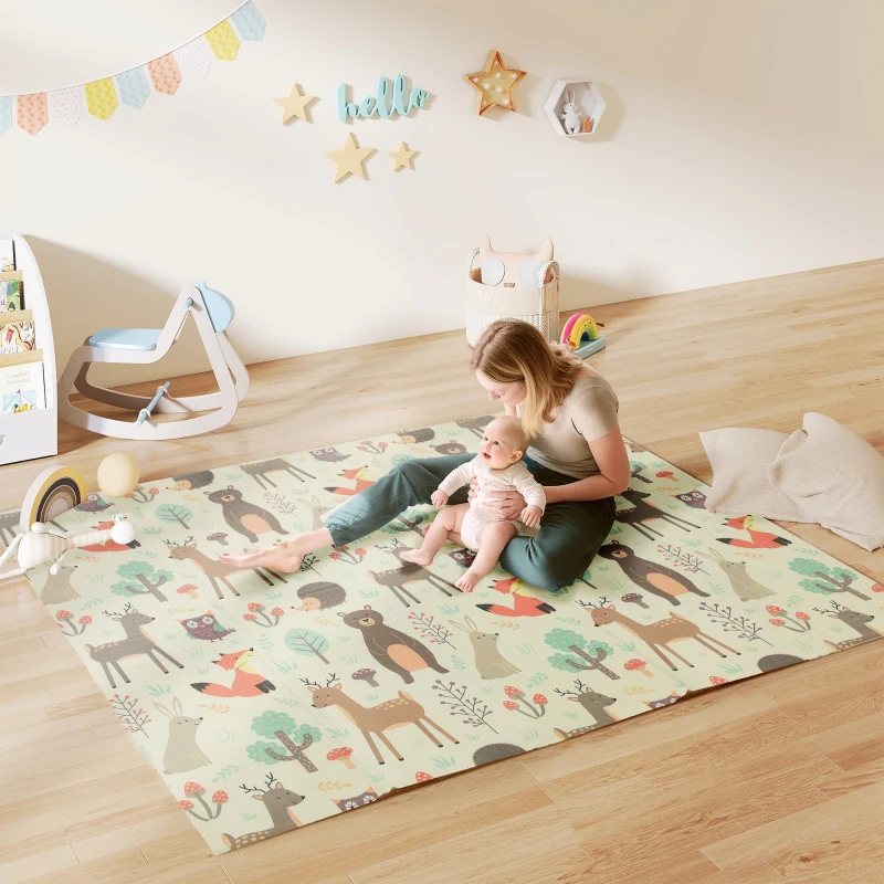 AIYAPLAY Alfombra Bebé Acolchada Plegable Reversible 196x176x1,5 cm Doble Cara Impermeable Multicolor