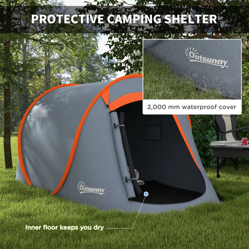 Outsunny Two-Man Pop-Up Dome Tent, with Accessories - Grey