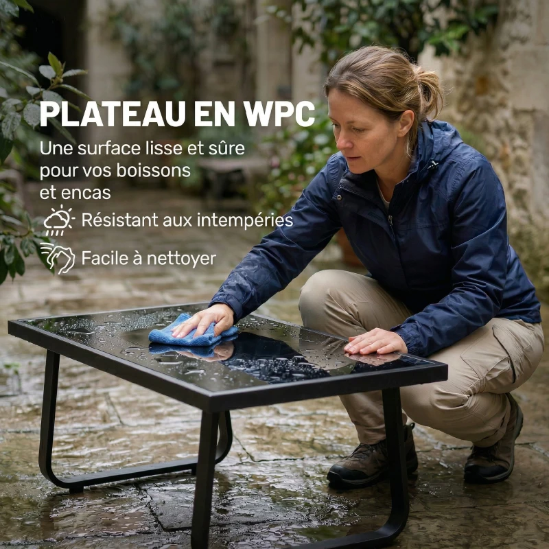 Outsunny Salon de Jardin 4 Pièces avec Coussins Déhoussables Très Épais 10cm Table Basse en Verre Trempé Noir