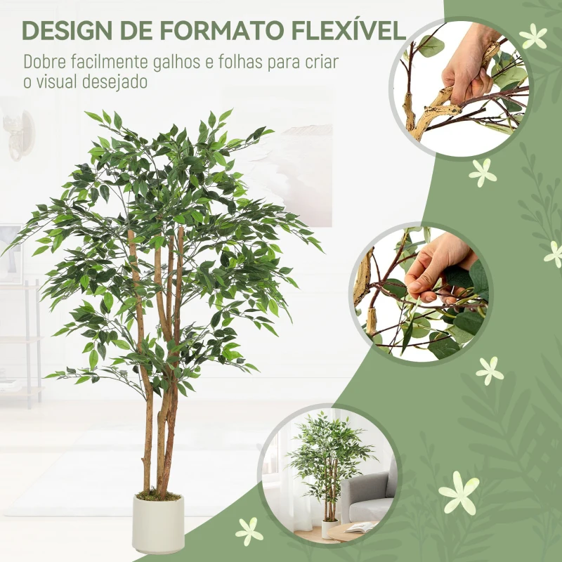 HOMCOM Ficus Artificial 150 cm com Tronco Natural Planta Artificial Realista para Interior com Vaso Decoração 65x65x150 cm Verde