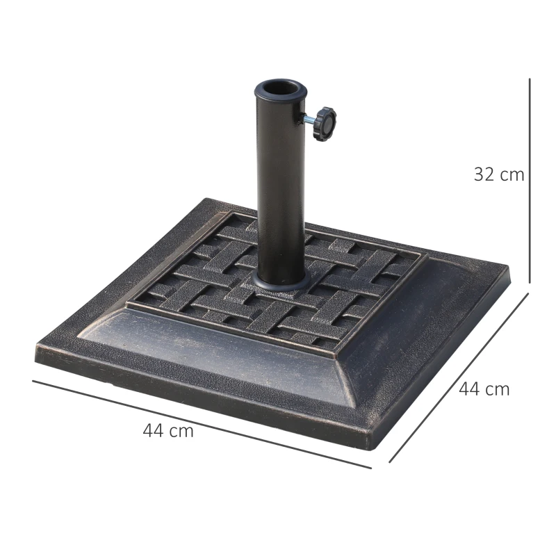 Outsunny 9kg Square Garden Parasol Base Holder - Resin Outdoor Market Umbrella Stand with Adjustable Coupler, Bronze
