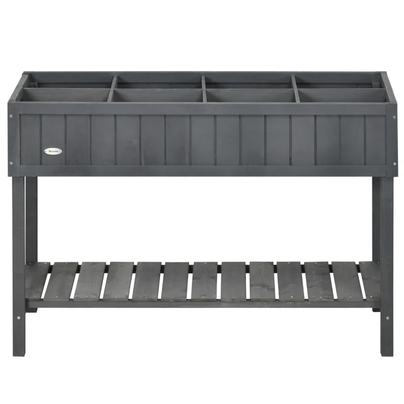 Outsunny Fir Wood Raised Rectangular 8 Compartment Plant Stand Dark Grey