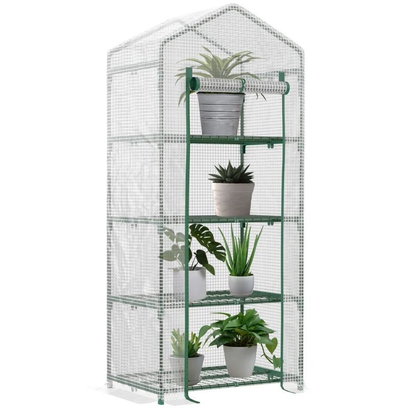 Outsunny Estufa de Jardim com 4 Prateleiras e Cobertura de PE Estufa de Aço para Cultivo de Plantas Flores 70x50x160cm Branco