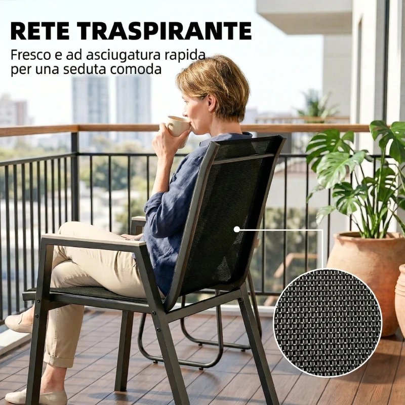 Outsunny Set Bistrò da Esterni 3 Pezzi, Tavolino con Piedini Regolabili