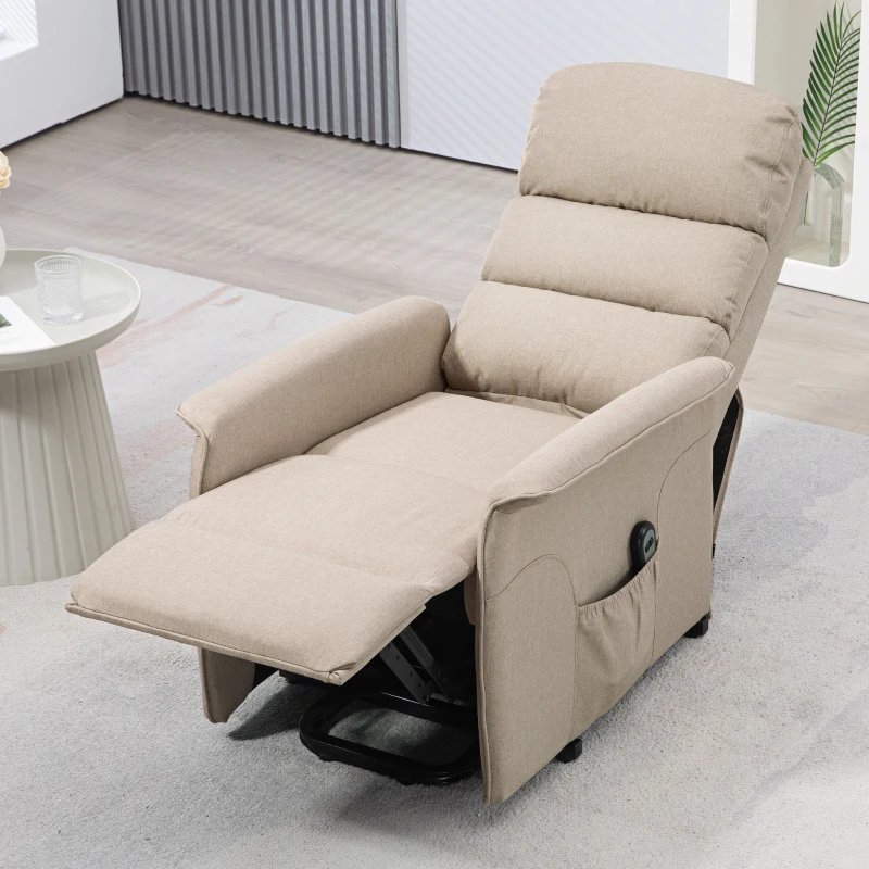 HOMCOM Fauteuil releveur inclinable avec repose-pied fonction massage et chaleur télécommande pochette beige chiné