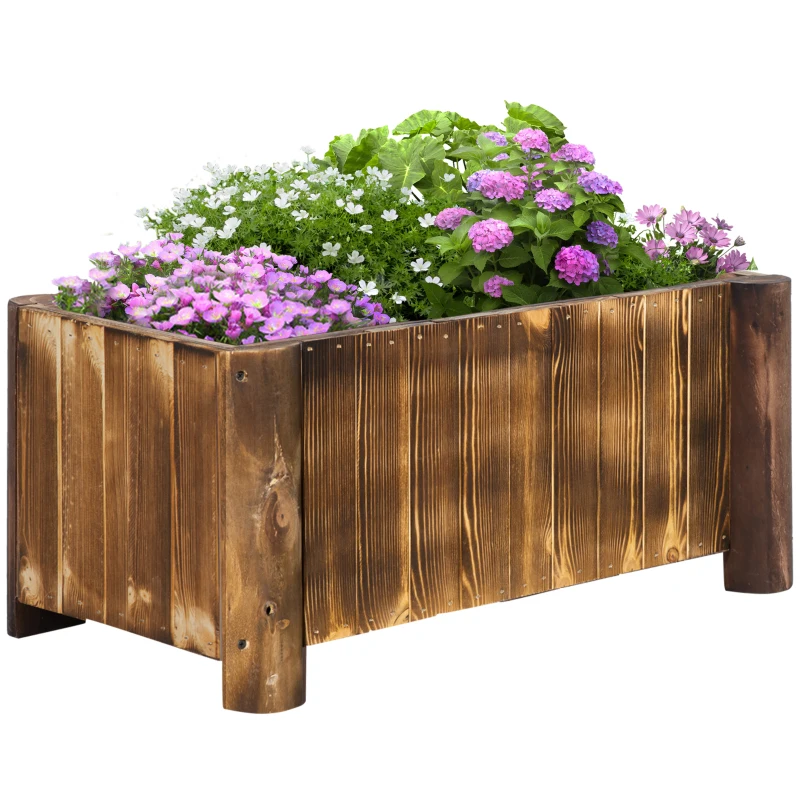 Outsunny Planter on Legs Flower Box dim. 70L x 35l x 30H cm Half-log Legs Slatted Pine Wood-look Body Carbonization-treated