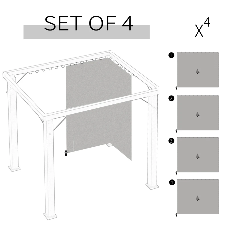 Outsunny Replacement Gazebo Curtains - 4-Panel Side Panels Only for 3 x 3 M Gazebos or Pergolas, with Hooks/C-Rings Included, Light Grey