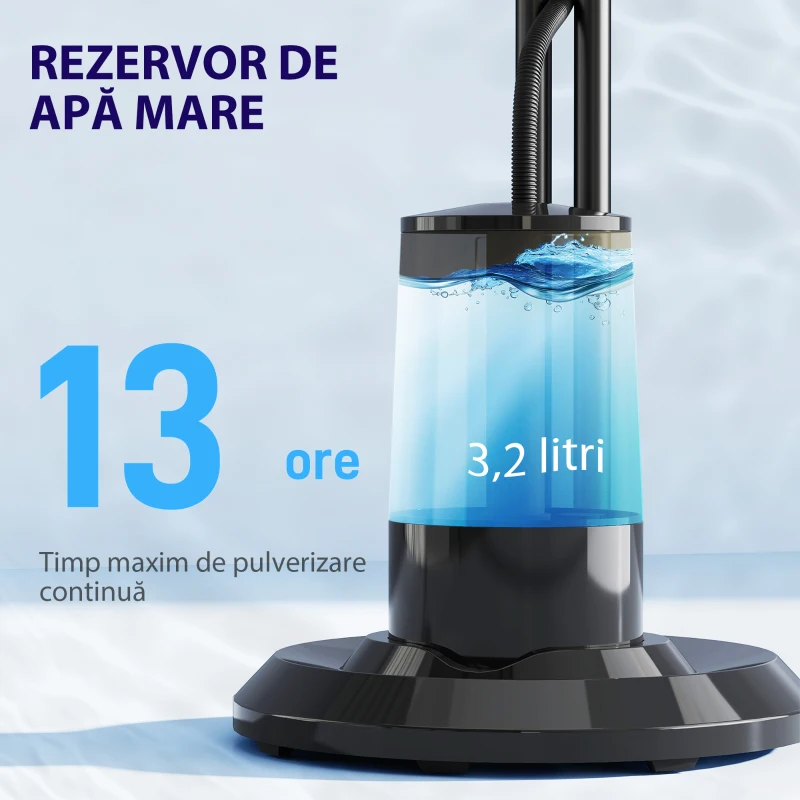 HOMCOM, Ventilator cu nebulizator, 3 Moduri și 3 Viteze, Metal, ABS, 44.5 x 38.5 x 120 cm, Negru