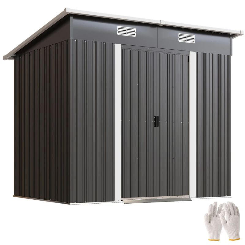 Outsunny 7 x 4ft Outdoor Storage Shed with Foundation Kit, Lean to Metal Garden Shed for Log, Rubbish Bin, Tool, Lawnmower, Bike, Patio and Lawn Use, Black