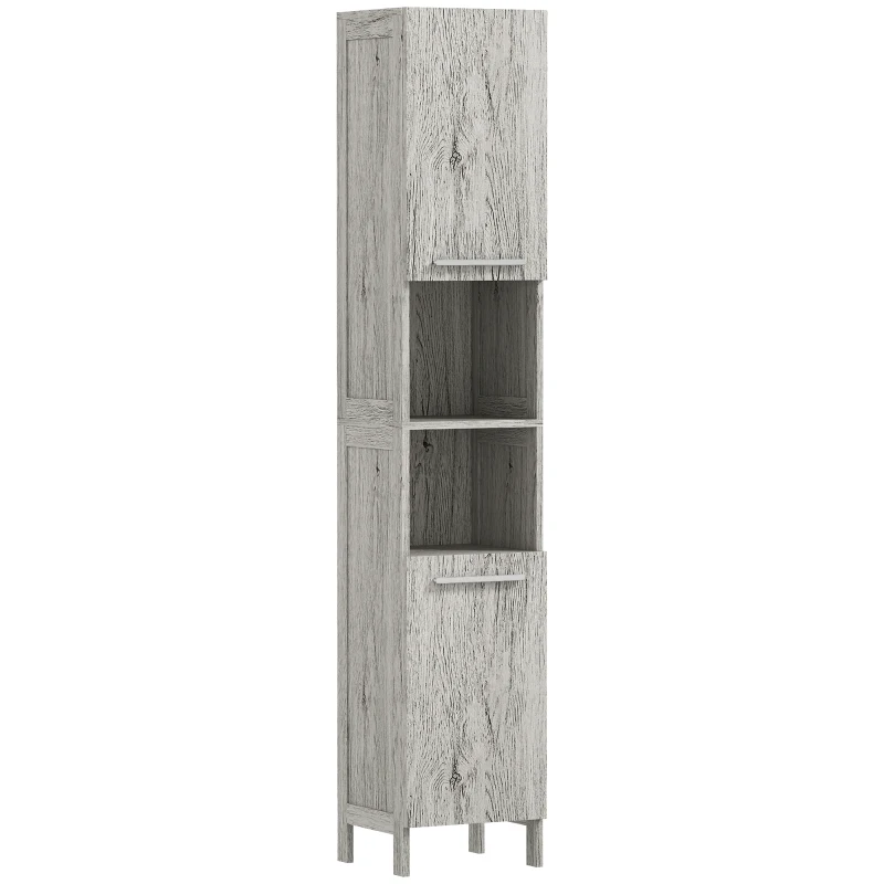 HOMCOM Meuble Colonne Rangement Salle de Bain dim. 30L x 32l x 172H cm 2 placards avec étagère + 2 niches MDF Imitation Bois Gris