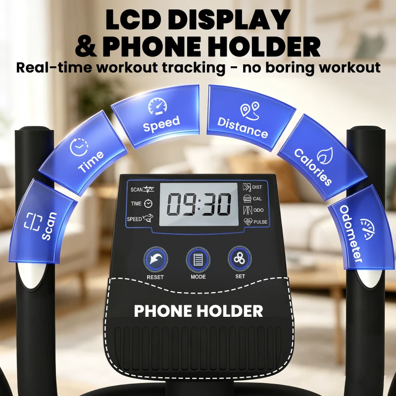 SPORTNOW Crosstrainer für Zuhause Ellipsentrainer mit Bluetooth App-Kompatibilität 8 Widerstandsstufe Schwungrad LCD-Monitor Grau