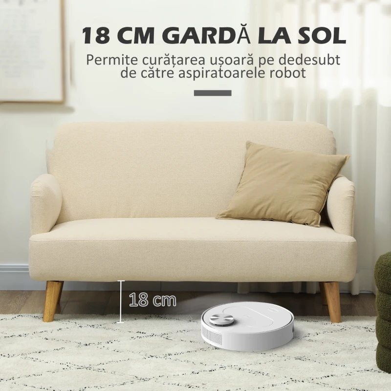 HOMCOM Canapea Modernă de 2 Locuri cu Efect de Catifea și Tapițerie Groasă, 140x74x79 cm, Alb Crem(m-6)