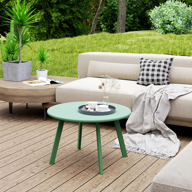 Outsunny Petite table basse ronde, table d'appoint avec patins antidérapants, cadre en métal, pour jardin, Ø 70 x 42 cm, vert
