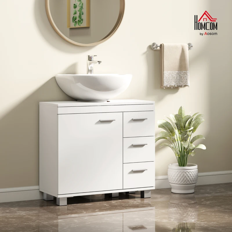 HOMCOM Bathroom Under-Sink Cabinet with Cupboard, Shelves and Drawers, White