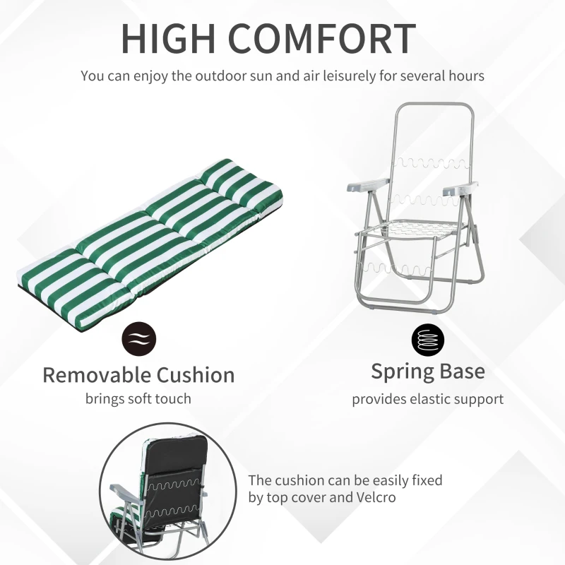 Outsunny 2 Pieces Garden Patio Furniture Set of 2, Outdoor Foldable Sun Recliners Loungers with Multi Position Relaxers Chairs and Cushions (Green White)