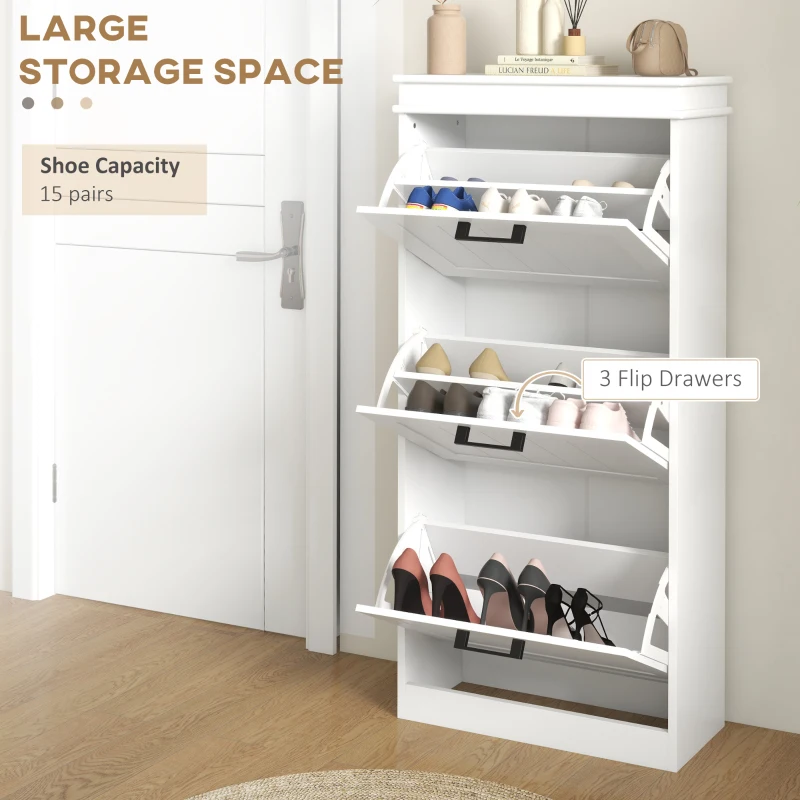 HOMCOM Three-Drawer Minimalistic Shoe Storage Cabinet, for 15 Shoes