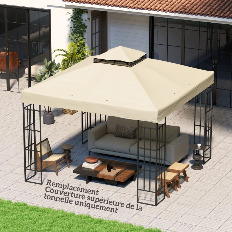 Outsunny Toile pour tonnelle 3 x 3 m toile de rechange pour tonnelle à 2 niveaux protection UPF30+ trous de drainage crème