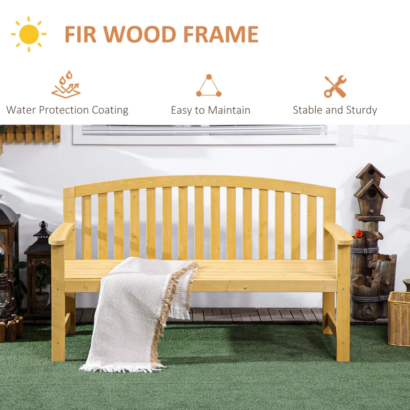 Outsunny 2 Seater Wooden Garden Bench with Armrest, Outdoor Furniture Chair for Park or Balcony, Orange