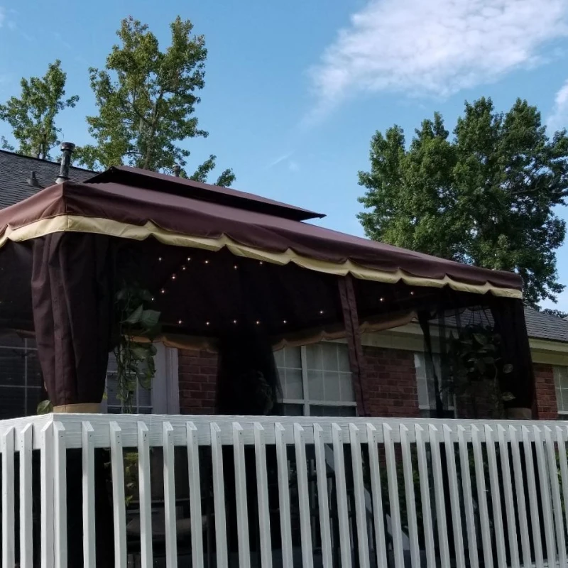 Outsunny 3 x 4m Aluminium Garden Gazebo, Marquee Canopy Shelter Pavilion Party Tent with Nets and Curtains for Garden and Deck, Coffee