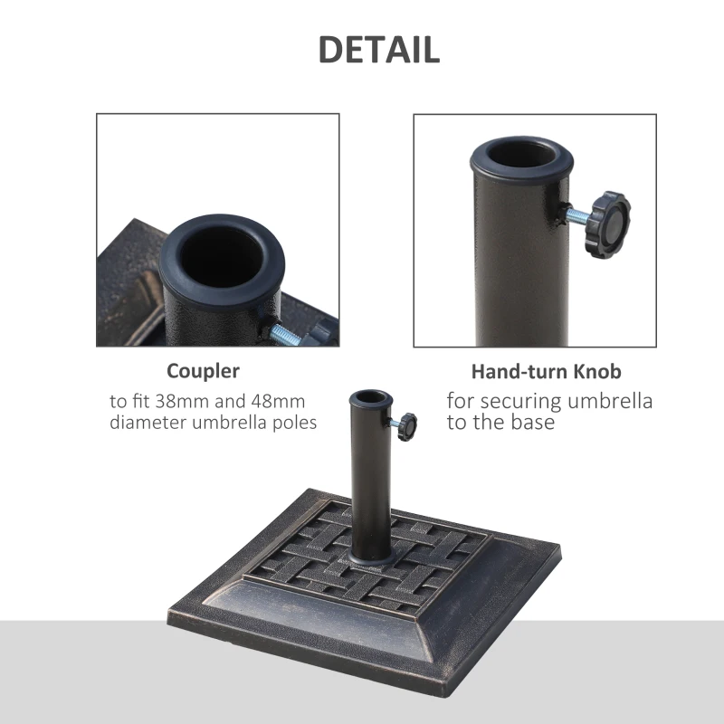 Outsunny 9kg Square Garden Parasol Base Holder - Resin Outdoor Market Umbrella Stand with Adjustable Coupler, Bronze