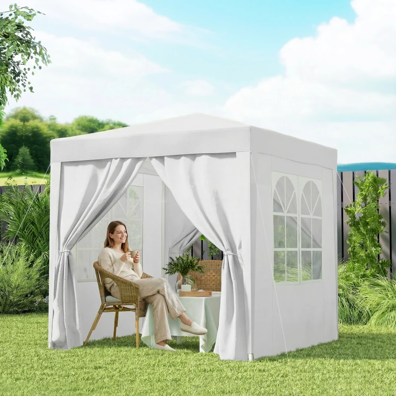 Outsunny Tonnelle de jardin extérieure tonnelle pliante pop-up réglable en hauteur protection UV 2 x 2 m blanc