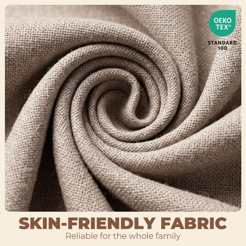 HOMCOM Set de 2 Scaune de Masă Moderne, Scaune de Bucătărie cu Tapițerie din In, Șezut Imbătut, Spătar Curbat, Picioare din Lemn de Cauciuc, Ușor de Asamblat, Alb Crem