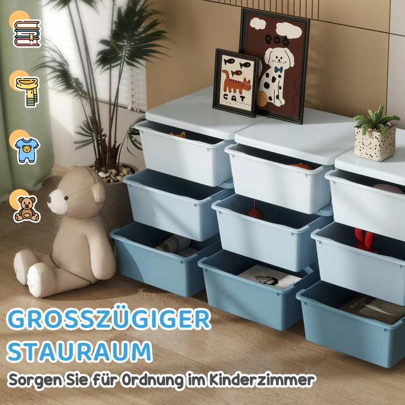 HOMCOM Aufbewahrungsbox für Kinder, Kinder-Aufbewahrungsbox, 9 Schubladen, Blau