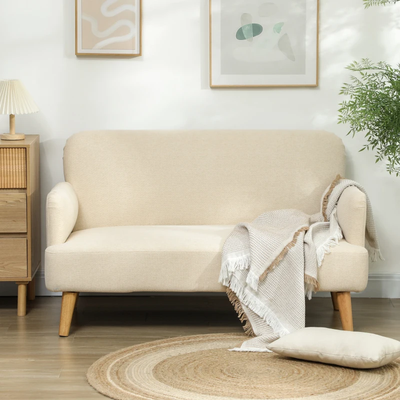 HOMCOM Canapea Modernă de 2 Locuri cu Efect de Catifea și Tapițerie Groasă, 140x74x79 cm, Alb Crem(m-7)