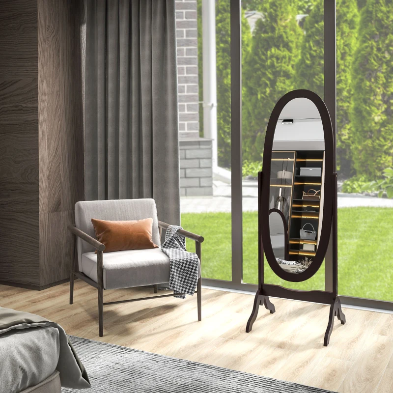 HOMCOM Miroir à pied ovale style shabby chic inclinaison réglable 48 x 46 x 147 cm mdf café