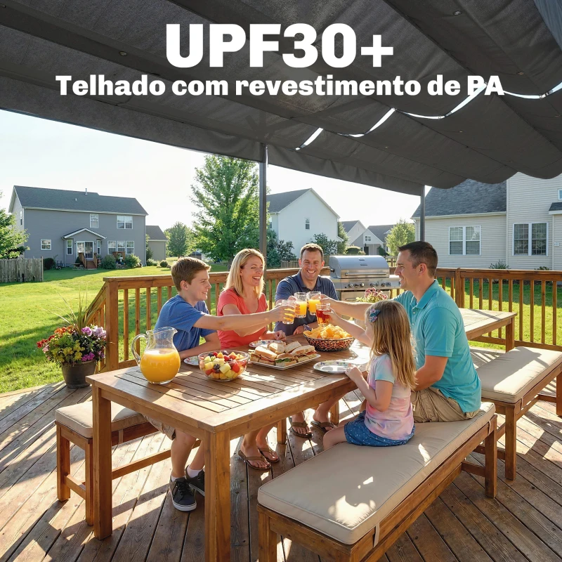 Outsunny Pérgola com Teto Retrátil de Alumínio 588x297x230 cm Pérgola com Tecido de Poliéster Anti UV Pérgola de Jardim Cinzento Escuro