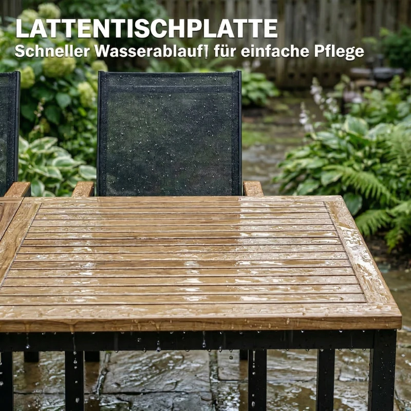 Outsunny Gartenmöbel Set Sitzgruppe 7-teilig Tisch mit 6 Atmungsaktiven Stühlen Hoche Rückenlehne Lamellendesign Holzoptik