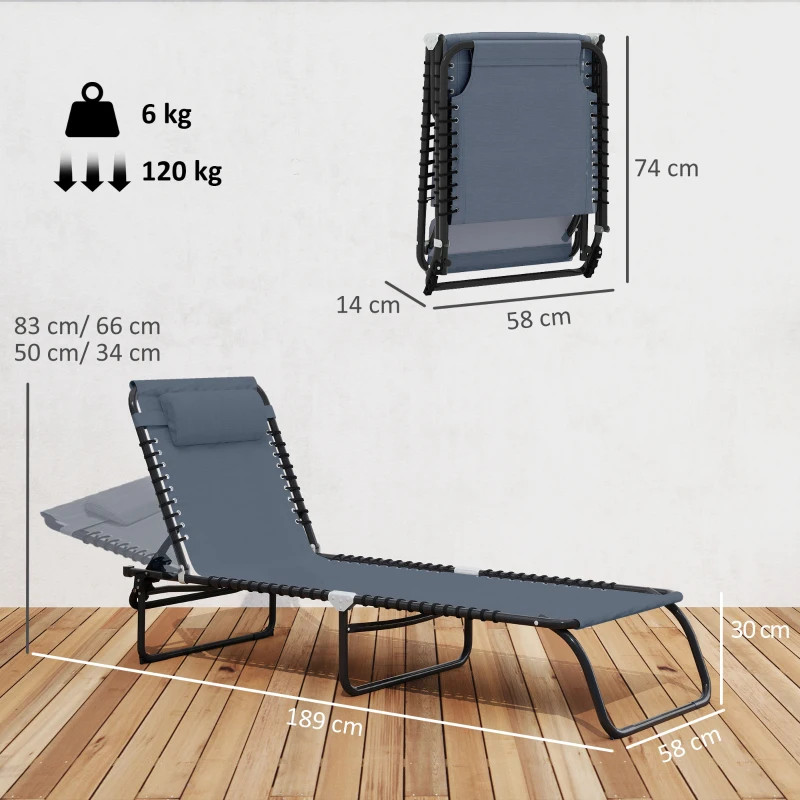 Outsunny Folding Sun Lounger, 3 Positions-Grey